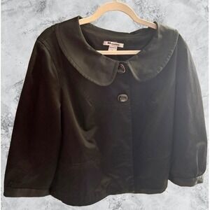 Nygard Collection Womens Black Cropped Blazer Peter Pan Collar Jacket Size 18